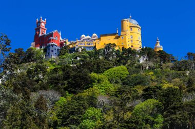 Pena Sarayı Sintra belediyesindeki Pena Park Bahçeleri 'nden görüldü.
