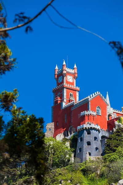 Paleis Pena vanaf de tuinen van Pena Park bij de gemeente Sintra — Stockfoto