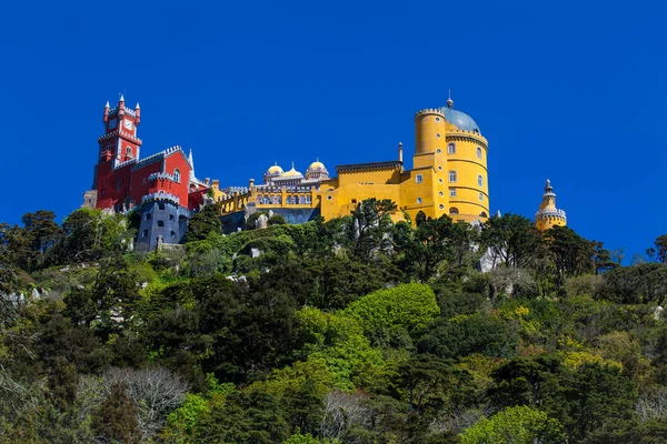 Palác Pena spatřen ze zahrad parku Pena v obci Sintra — Stock fotografie