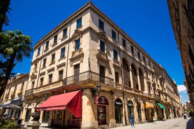 Beautiful streets and architecture of the antique buildings of the old city in Salamanca