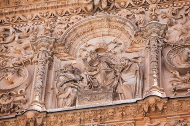 Salamanca Üniversitesi 'nin tarihi binasının güzel cephesinin ayrıntıları