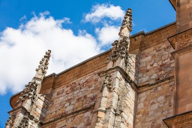 Salamanca Üniversitesi 'nin tarihi binasının güzel cephesinin ayrıntıları