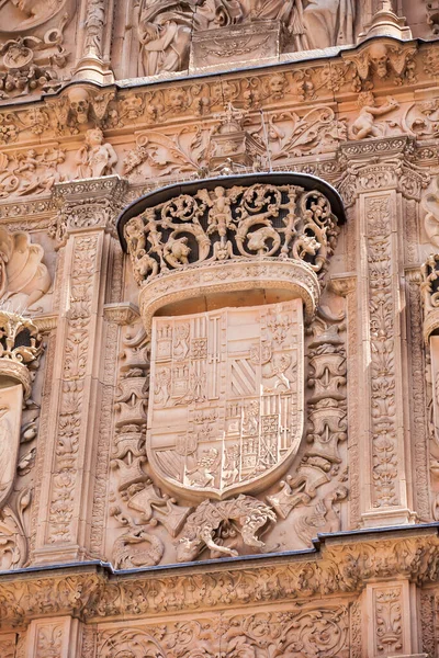 Detalj av den vackra fasaden av den historiska byggnaden vid universitetet i Salamanca — Stockfoto