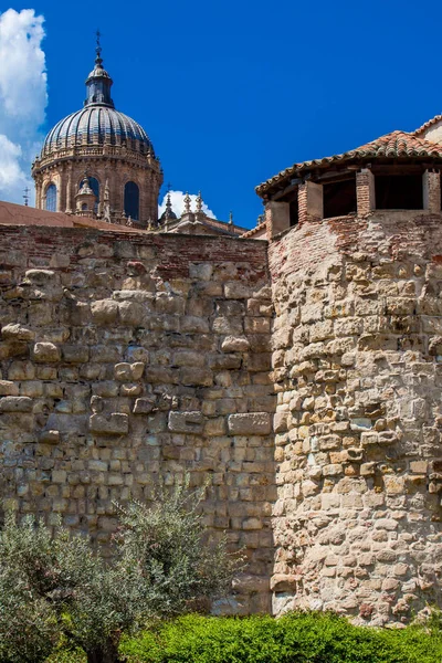 Pozostałości Historycznych Murów Starego Miasta Salamanki Piękny Wczesnowiosenny Dzień — Zdjęcie stockowe