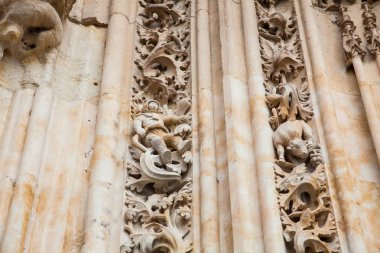 Tarihi Salmanca Katedrali 'nin ön cephesine astronot ve boğa oyulmuş.