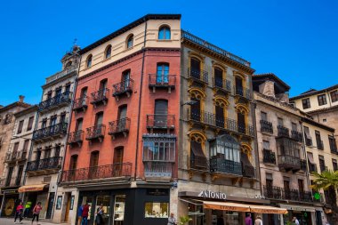 SALAMANCA, SPAIN - MAY, 2018: Beautiful architecture of the antique buildings around the square of the Poet Iglesias