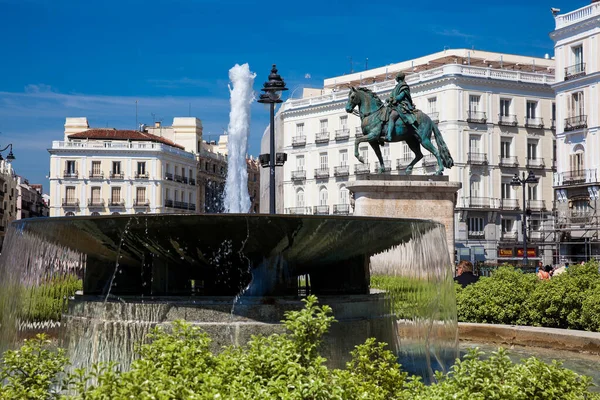 Madrid España Mayo 2018 Fuente Estatua Ecuestre Carlos Iii Ubicada — Foto de Stock