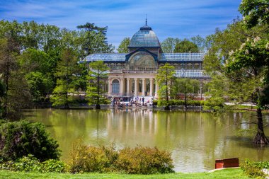 MADRID, SPAIN - MAY, 2018: View of the beautiful Palacio de Cristal a conservatory located in El Retiro Park built in 1887 in Madrid