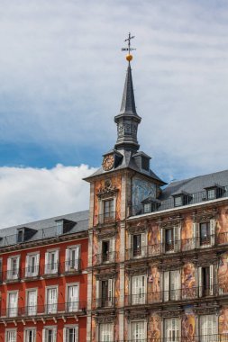 MADRID, SPAIN - MAY, 2018: Beautiful antique buildings around Plaza Mayor at Madrid city center