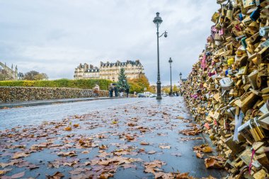 Sonbaharda aşk kilitleri Pont des Arts Paris üzerinde