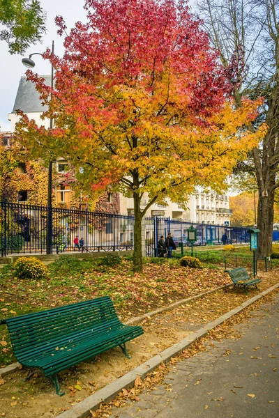 Жовті Червоні Дерева Парку Монсурі Парижі Осінь — стокове фото