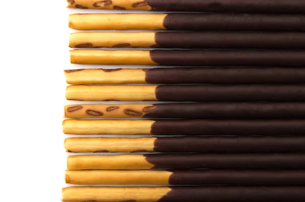 Chocolate Filled Biscuit Sticks on White Background — Stock Photo, Image