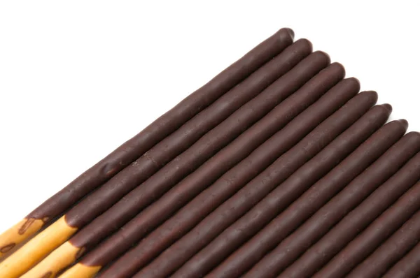 Chocolate Filled Biscuit Sticks on White Background — Stock Photo, Image