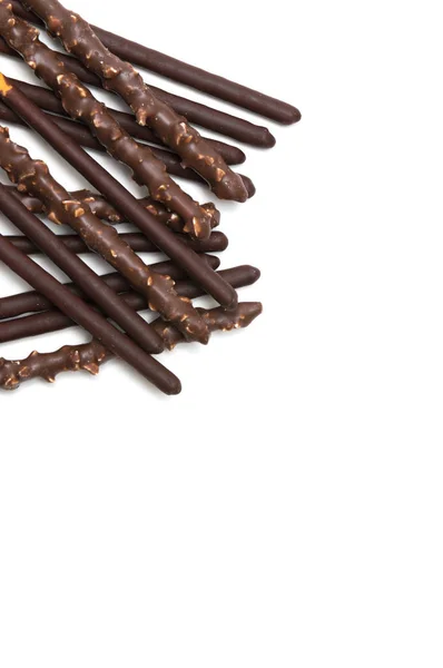 Chocolate Filled Biscuit Sticks on White Background — Stock Photo, Image