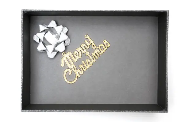 Merry christmas tekst en lint in zwarte geschenkdoos — Stockfoto