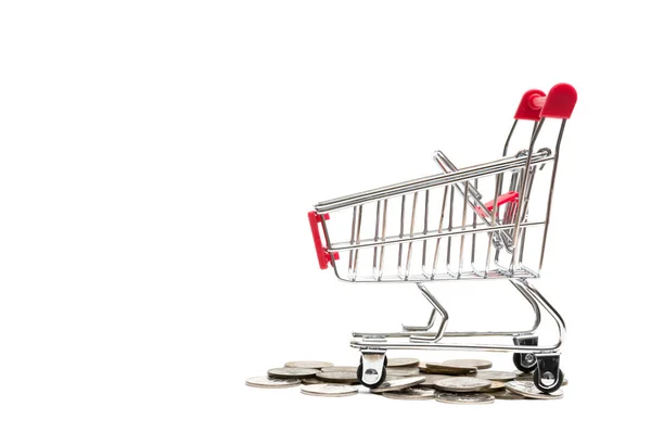 Korean coins and shopping cart on white background : economy con — Stock Photo, Image
