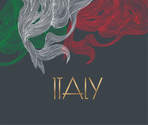 Прапор Італії Зроблені Барвистими Ліній Каліграфія Слово Італія Національний Символ — стоковий вектор