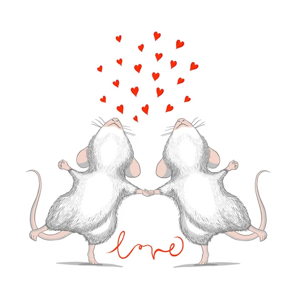 Valentine Karty Milující Myší Kaligrafie Slovo Láska Valentýna Karty Mouce — Stockový vektor