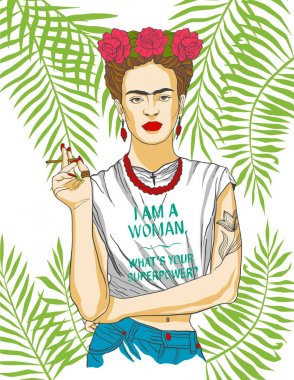 Magdalena Carmen Frida Kahlo y Calderon (6 July 1907  13 July 1954), usually known as Frida Kahlo, was a Mexican painter. She was married to Diego Rivera, also a well-known painter. Vector illustrati clipart