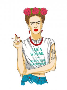 Magdalena Carmen Frida Kahlo y Calderon (6 July 1907  13 July 1954), usually known as Frida Kahlo, was a Mexican painter. She was married to Diego Rivera, also a well-known painter. Vector illustrati clipart