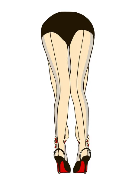 美しいセクシーなストッキング脚 若い女性に立って身に着けている高いかかと ベクトル — ストックベクタ