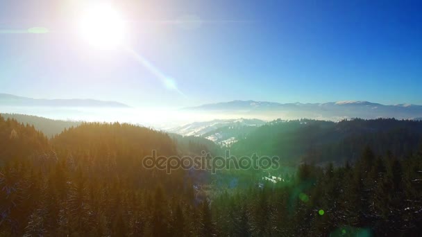 Paesaggio invernale. maestose montagne di neve. resort turistico natura. vista aerea. sorvolare — Video Stock
