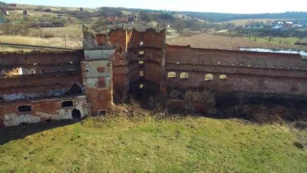 El viejo castillo en el campo. Drone de tiro — Vídeos de Stock