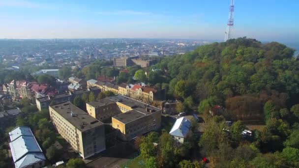 Antenne oude stad Lviv, Oekraïne. Cultuurstad. Ukrainan, Lviv 18.08.2016 — Stockvideo