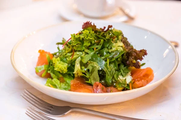 Салат з лососем і зеленим. Натуральна їжа та здорове харчування — стокове фото