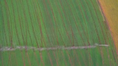 Havadan görünümü. Sistem splice alanların buğday alan, üstten görünüm sulama. Endüstriyel tarım.