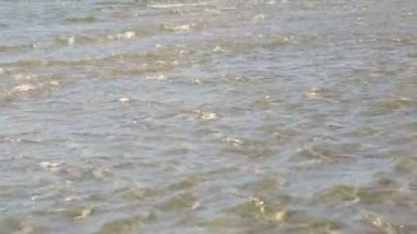 Kuzey denizin dalgaları kumlu bir plaj üzerinde alınır. Arka plan deniz