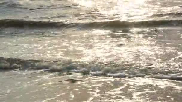 Θαλασσινό νερό πλένει άμμο στην παραλία μια ηλιόλουστη ημέρα — Αρχείο Βίντεο