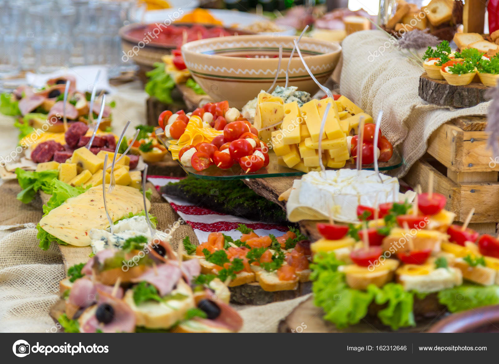 Banquet Table in restaurant served with different meals. Stock Photo by ...