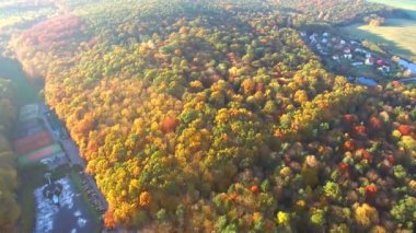 Hava dron görünümü. Güz rekreasyon alanı üzerinde uçuş