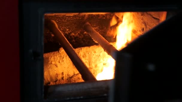 Fuel burns in an industrial boiler. View through the open door — Stock Footage Fuel burns in an industrial boiler. View through the open door Royalty Free Stock Video