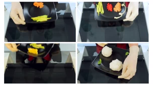 Un collage di ingredienti per il sushi. Sushi di cottura . — Video Stock