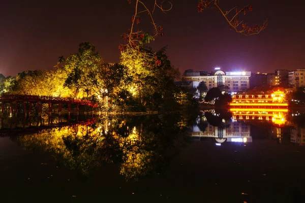 Huc Bridge Morning Sunshine Bridge Hanoi Vietnam — Stock Photo, Image