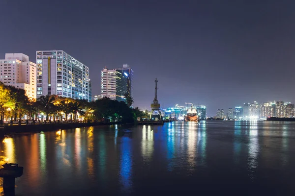 Ciudad Chi Minh Vietnam Noche Saigón Vista Desde Muelle — Foto de Stock