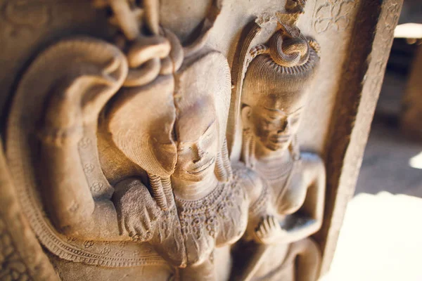 Стіни Прикрашені Різьбленими Стінами Храмі Ангкор Ват Сіємреап Камбоджа — стокове фото