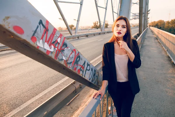Pantolon Ceketle Köprüde Poz Veren Bir Model — Stok fotoğraf