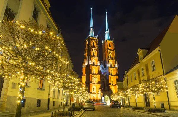 Katedral Adası'nda gece, Wroclaw, Polonya — Stok fotoğraf