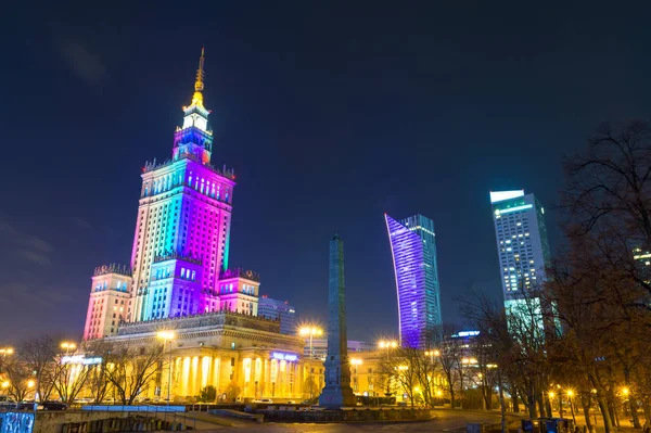 Centro di Varsavia di notte, Polonia — Foto Stock