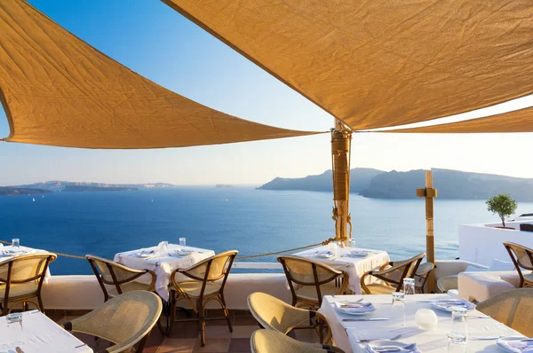 Deniz, Santorini Adası, Kiklad Adaları, Yunanistan manzaralı Teras Restoran