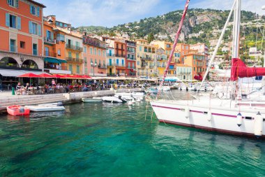Görünüm Harbor lüks tatil Villefranche-sur-Mer içinde Fransız riviera, Fransa, Cote d'Azur