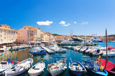 Saint Tropez, cote d'azur, renkli harbour View Fransız riviera, Güney Fransa