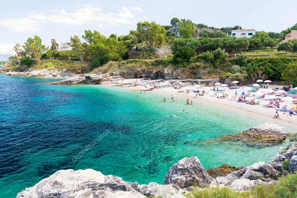 paradise beach in Kassiopi in Corfu island, Greece