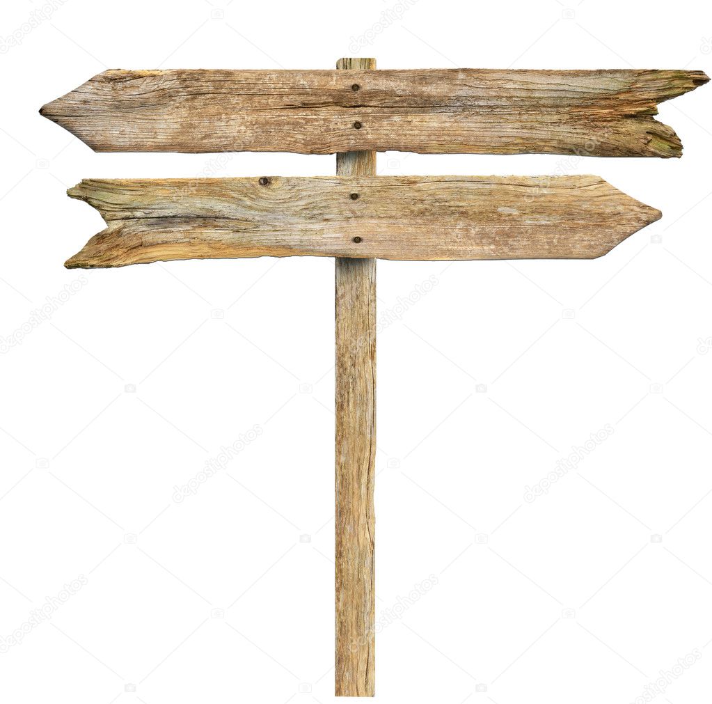 Wooden signpost isolated on white.