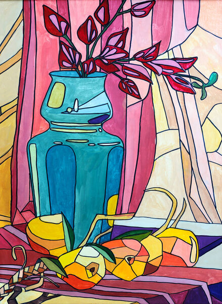 Watercolor still life with pears