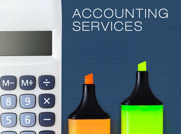 Accounting and financial service. Calculator with highlighters.