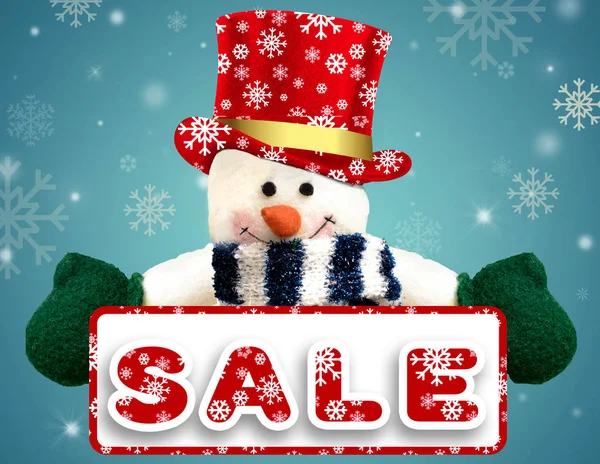 Χριστούγεννα πώληση φόντο με χιονάνθρωπο. — Φωτογραφία Αρχείου